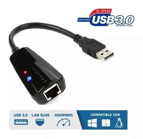 Adaptador USB 3.0 a cable LAN/RJ45 Gigabit Ethernet -3 puertos USB 3.0