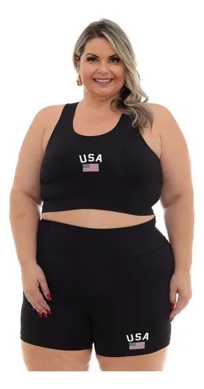Conjunto Top Shorts Feminino Plus Size Academia Gringo