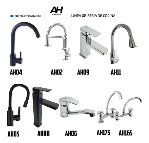 Griferia Cocina Monocomando Canilla Curvo Ah Home Ah01s Acabado Mate Color Cepillado