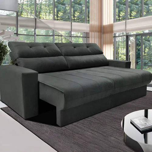 Sofá 3 Lugares Clean Retrátil Reclinável Cama Inbox 1,70m Velusoft Cinza - R$ 1.248,99