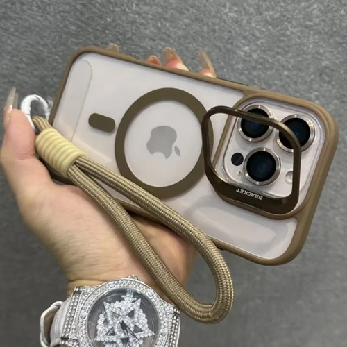Funda Para iPhone Magsafe Uso Rudo De Transparente Con Soporte + Mica Cámara + Correas
