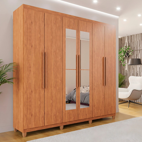 Guarda-roupa Casal 6 Portas 4 Gavetas Com Espelho Com Ahwt