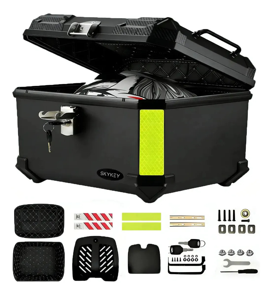 Skykey Caja para moto de 45 L â Totalmente resistente al agua y a los golpes, con diseño ligero y universal. ÂĄLista para instalar! Incluye todos los accesorios e ideal para uso diario o viajes.