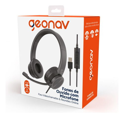 Headset Com Microfone Integrado Usb-a Geonav - Preto