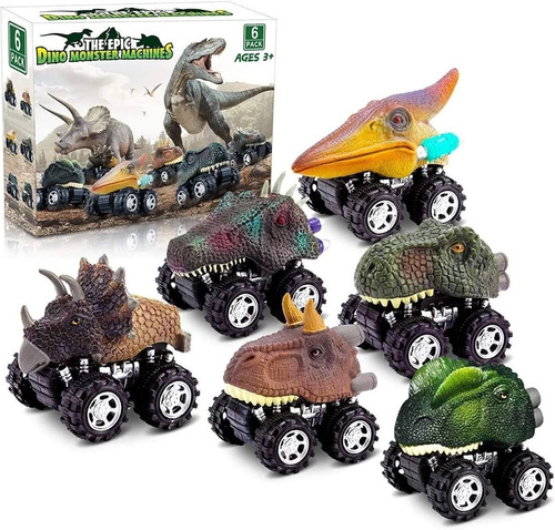 6pcs Autos Dinosaurios Tire Hacia Atrás Del Coche De Juguete