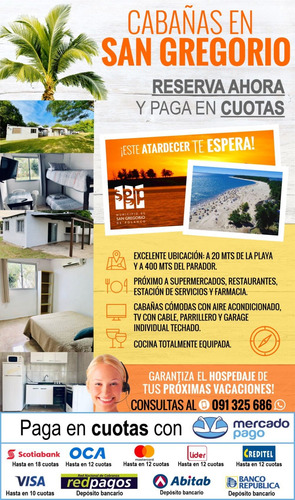 Cabañas En San Gregorio - A 20 Mts De La Playa - Completas