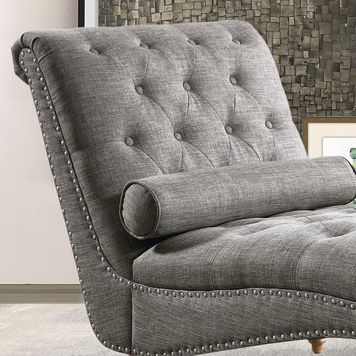 Sofa Curvo Tapizado De Lino Color Gris Marca Rosevera
