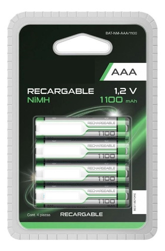 Paquete De 4 Pilas Recargables Aaa Alta Capacidad 1100mah