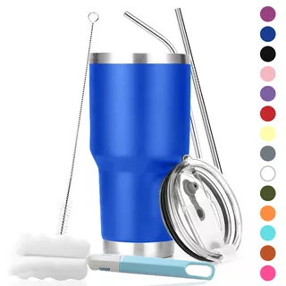 Vaso Térmico Portátil De Acero Inoxidable 30oz Con Calor/frí Nombre Del Diseño Liso Color Azul