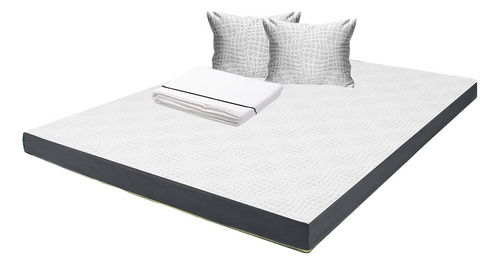 Colchón Matrimonial En Caja 10cm + Juego Sábanas Y Almohada Blanco Con Gris
