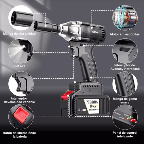 Pistola De Impacto Eléctrica Portátil Sincarbono Inalámbrica De Alta Potencia Glimall 127V 1200N Herramienta de Alto Torque para Desmontaje de Neumáticos y Taladrado Fuerte en Coches o Motos