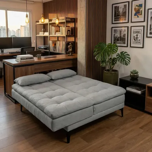 Sofá Cama Multifuncional Reclinável 3 Lugares Retrátil Linho Cor ...
