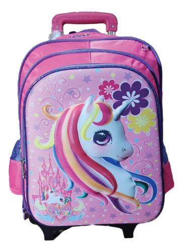 Mochila Carro Unicornio 41cm Cartuchera Y Lunchera De Regalo