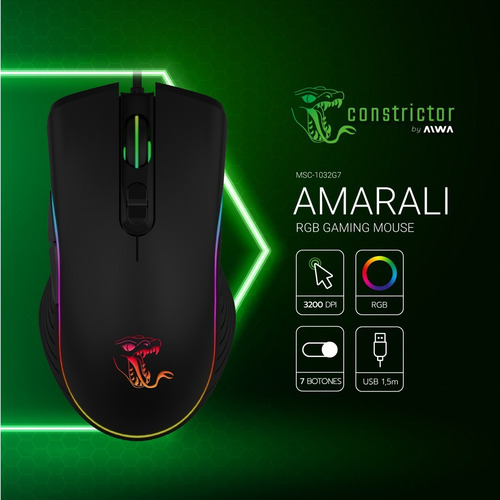 Imagen 6 de 6 de Mouse De Juego Aiwa Constrictor Rgb 7 Botones 3200 Dpi