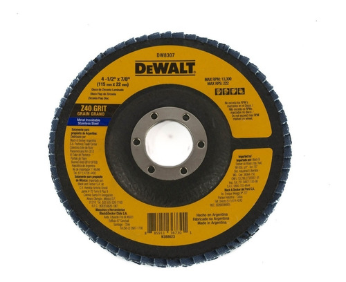 Disco Flap De Lija Dewalt Dw8307 Grano 40 Acero Inoxidable