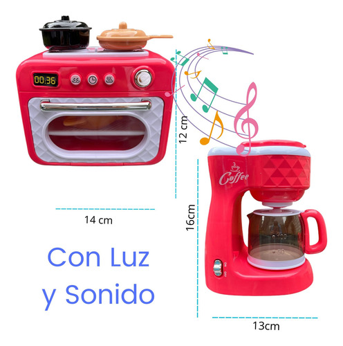 Set Juguete Cocinita Cafetera Y Hornito Chef Cocina Sonido Rosa