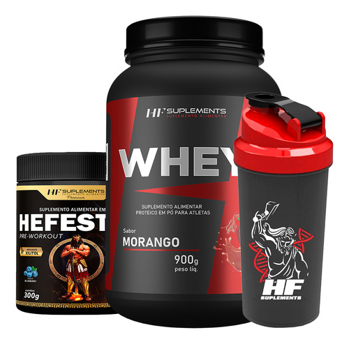 Whey Protein Morango 900g + Pré Treino Blueberry + Coq