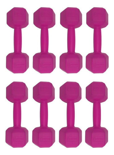 Pack X8 Mancuernas 3kg C/u Pesas Recubiertas Entrenamiento Color Rosa