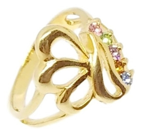 Anillo Oro 18k Laminado Piedras Cristales Colores Mujer Dama