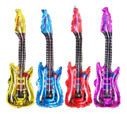 Set De 4 Globos Guitarra Eléctrica  Músicos 80x30cm Surtidos