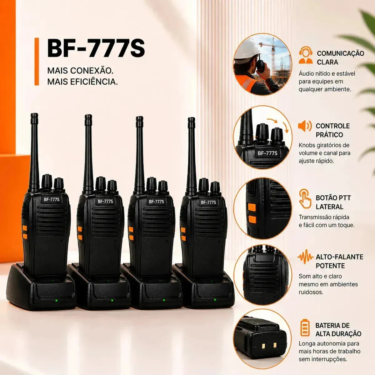 Kit 4 Rádo Comuncadores BF-777S Profissional Sem Fio 16 Canais 400-470MHz para Eventos, Segurança, Esportes e Comunicação Tático de Longa Distância