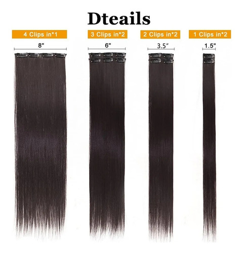 Extensiones De Cabello Con Clip, 7 Piezas, Cabeza Completa, Negro Natural