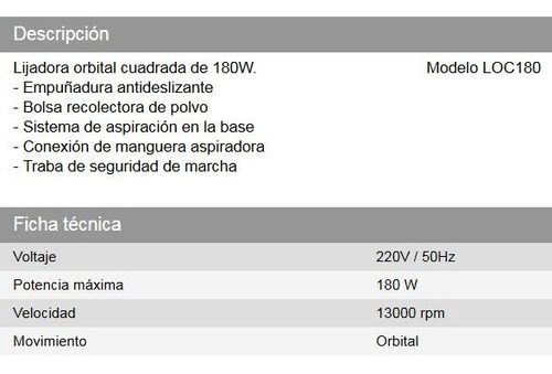Imagen 2 de 2 de Lijadora orbital Daihatsu LOC180 naranja 50Hz 180W 220V