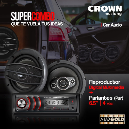 Imagen 2 de 9 de Combo Estereo Auto Bluetooth Usb + Parlantes 60w Rms Hi Bass