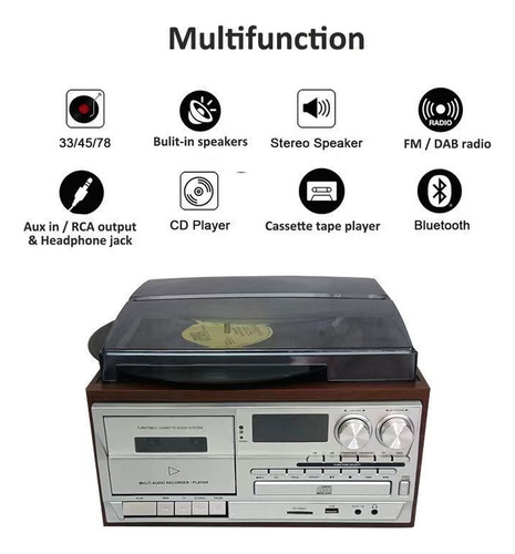 Reproductor Bucle Discos Vinilo Multifunción Vintage 10 En 1