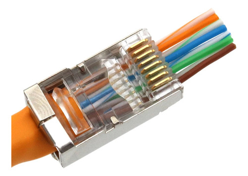 Conector Rj45 Cat 6 Blindado Passthrough 100 Unidades