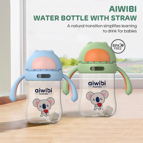 Botella De Agua Con Bombilla Bebés Aiwibi 300ml Verde
