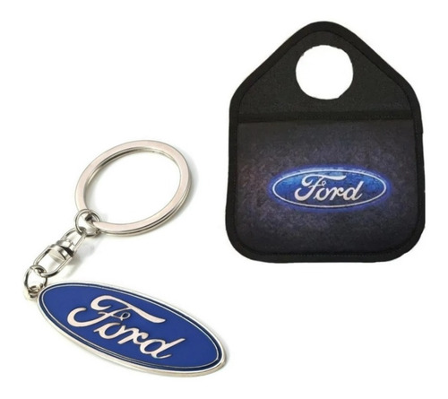 Llavero Ford Logo Metalico + Bolsa Residuo Multiuso Neoprene