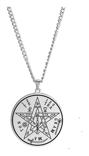 Dije Tetragramaton Acero Plateado  Con Cadena 