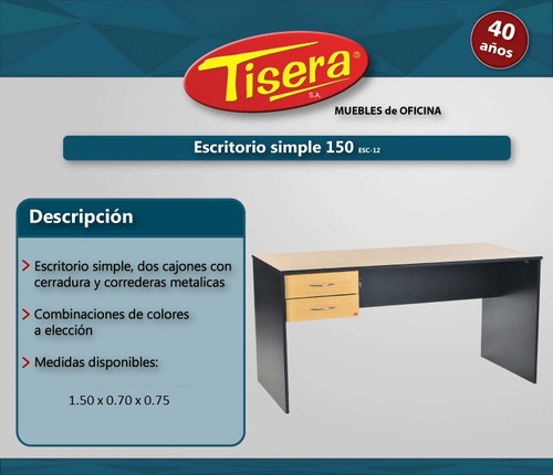Imagen 2 de 2 de Escritorio Puesto De Trabajo Oficina Mesa Pc Esc-12 Tisera