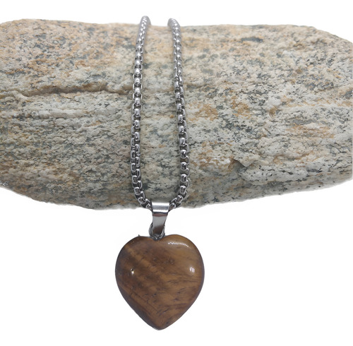 Dije Corazón De Piedra Natural Con Cadena De Acero