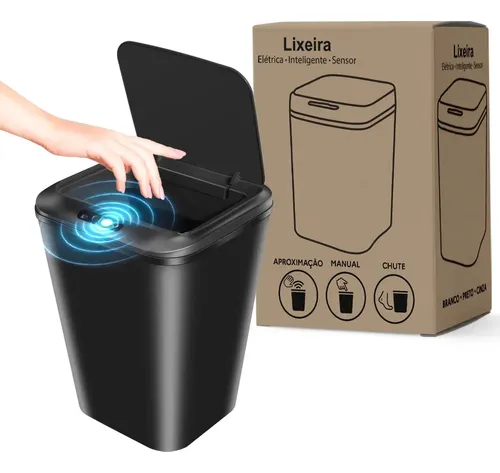 Caixote Do Lixo Inteligente Com Sensor Automático 16l Adequado Para Casas De Banho Cozinhas E Escritórios Design Moderno Cor Preto