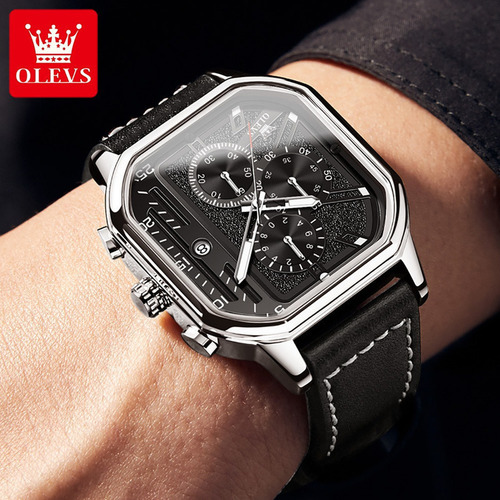 Reloj Olevs Luminous Square Con Calendario Cronógrafo