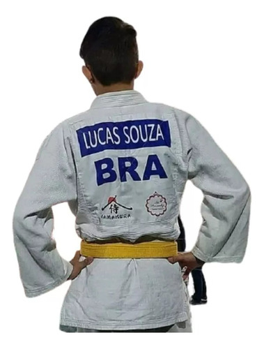 Kit 02 Patch Judô Jiu Jitsu Karatê Seu Nome No Kimono Cor Branco Desenho Do Tecido Luta