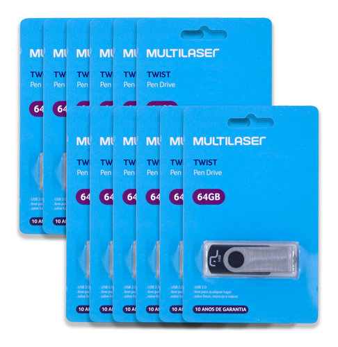 20 Pen Drive Twist 64gb Usb Multilaser - 10 Cartelas