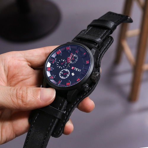 Black Belt - Large Dial Mens Watch Quartz Calendar Movement