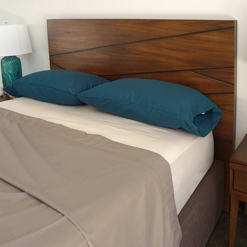 4 Fundas De Almohada | Matrimonial | 2 Colores A Color Taupe - Cobalto Liso