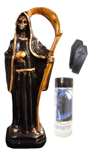 Figura Estatuilla Santa Muerte Color Negro Más Velas