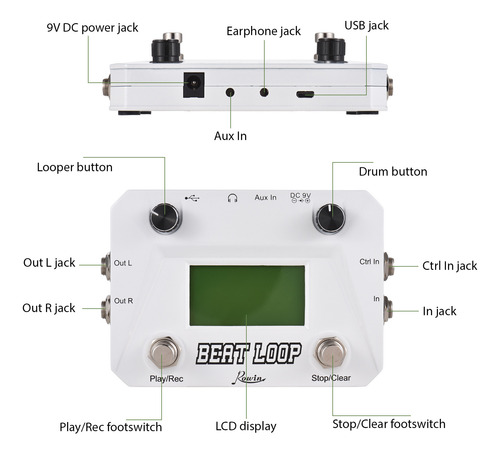Pedal Circular Rowin Drum Machine, Guitarra Looper