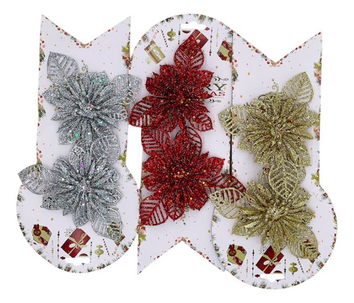 12 Flores Colgantes Arbol Navidad Dorado Plata Rojo Arreglos
