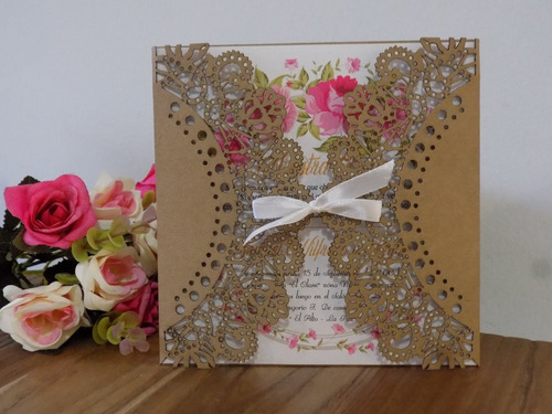 Tarjetas Caladas De Casamiento Rusticas Papel Madera Boda