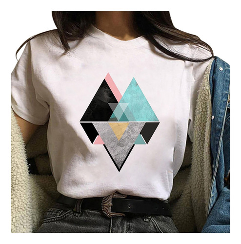 Camiseta Para Mujer, Moderna, Con Estampado Gráfico Geométri