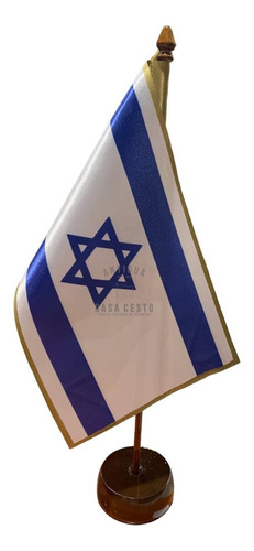Banderas De Israel De Escritorio C/base Madera Altura 40cm *