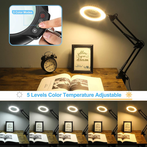 Lupa 10x Con Luz Y Soporte, Veemagni Lámpara De Lupa De Braz