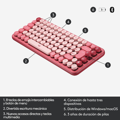 Imagen 6 de 9 de Teclado Inalámbrico Logitech Pop Heartbreaker, Teclas Emojis