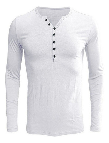 Camiseta Henley De Manga Larga Casual Con Cuello En V Para H